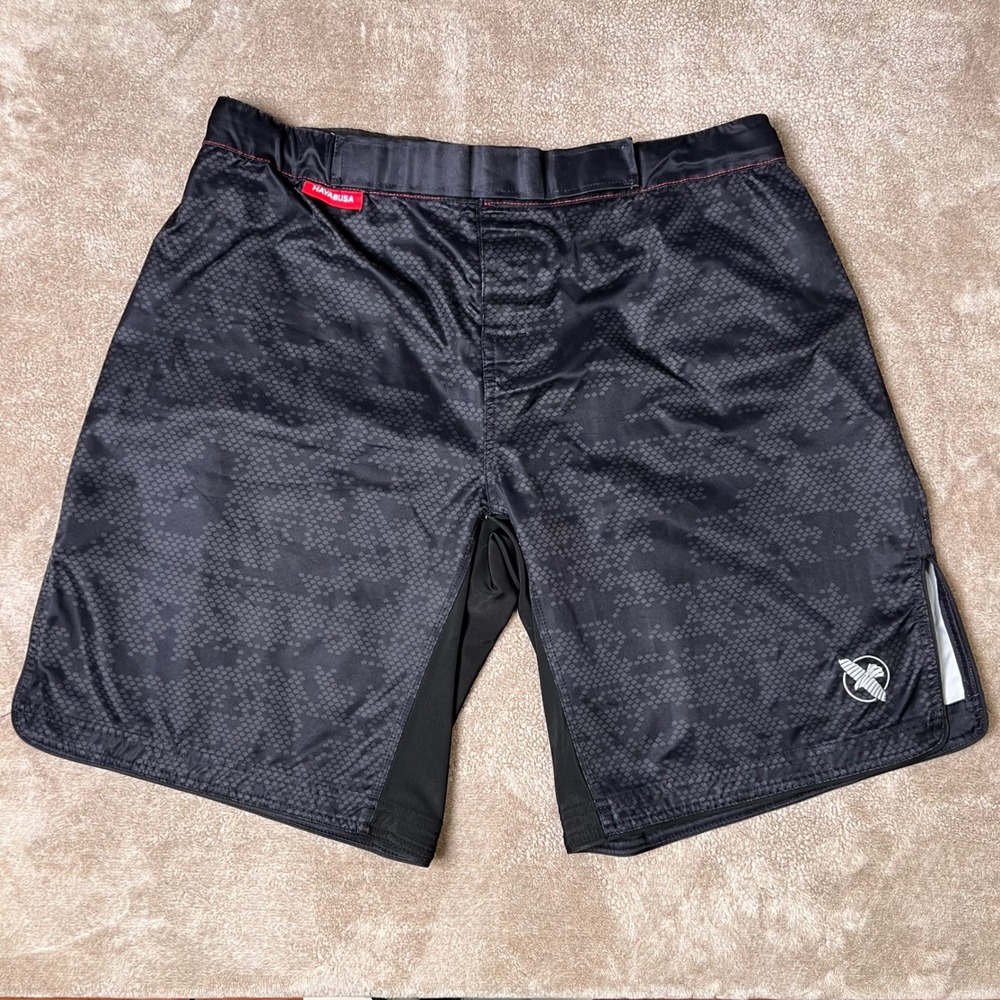 Hayabusa MMA Fight Shorts Mens XXL 36 Black Hexagon Pattern Grappling Training